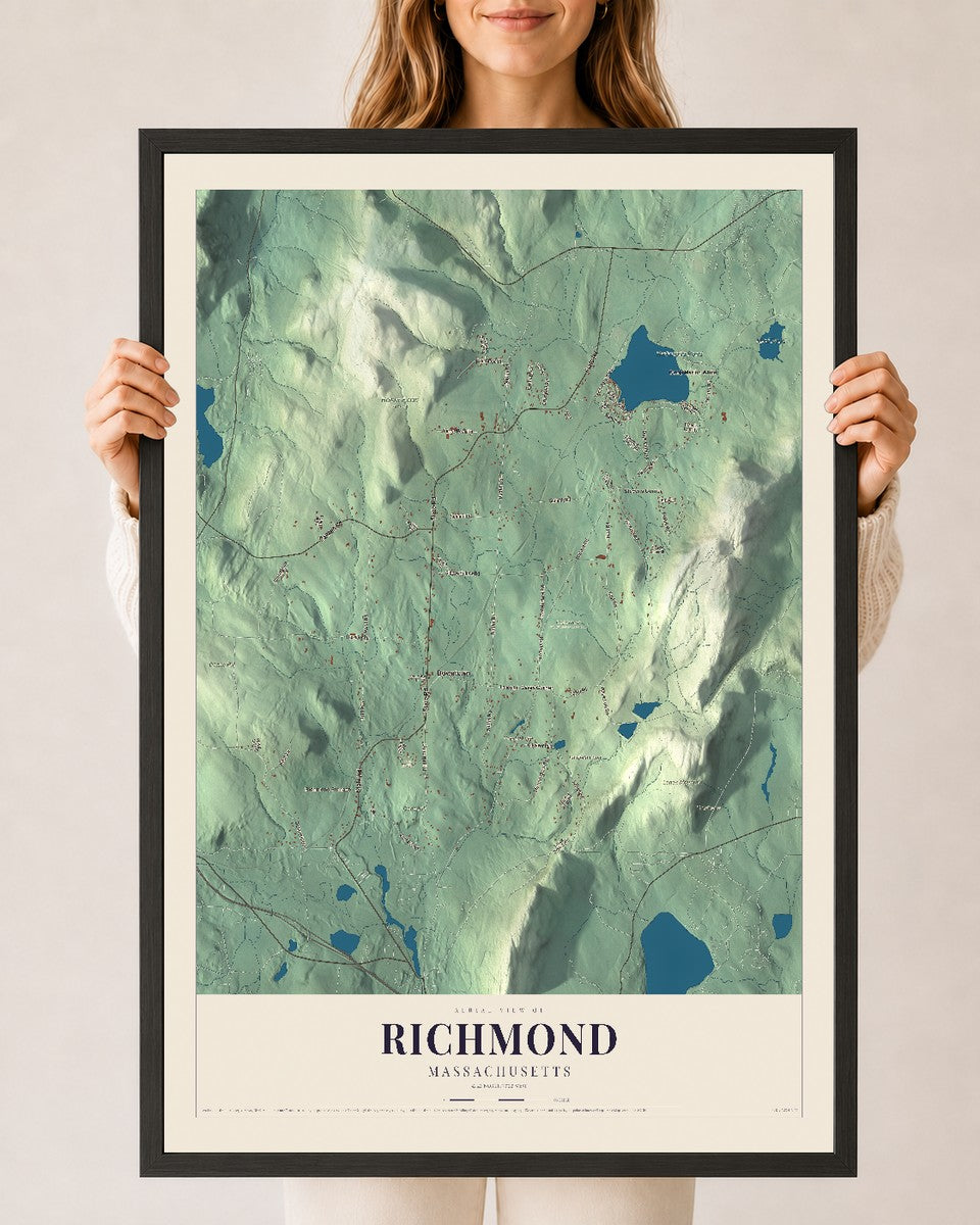 Richmond, Massachusetts map print - 24 x 36 black Ayous wood frame