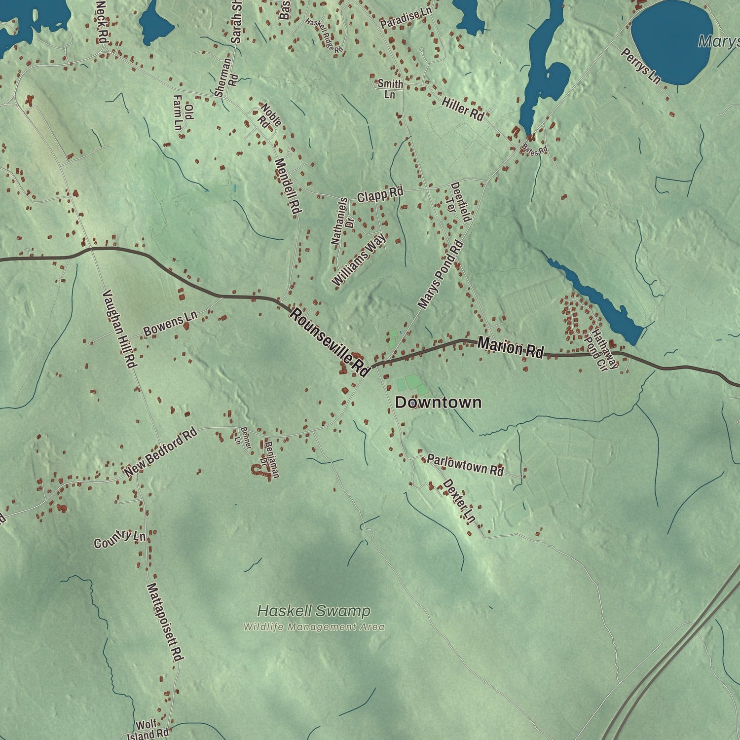 Street and neighborhood detail from the Rochester, Massachusetts map