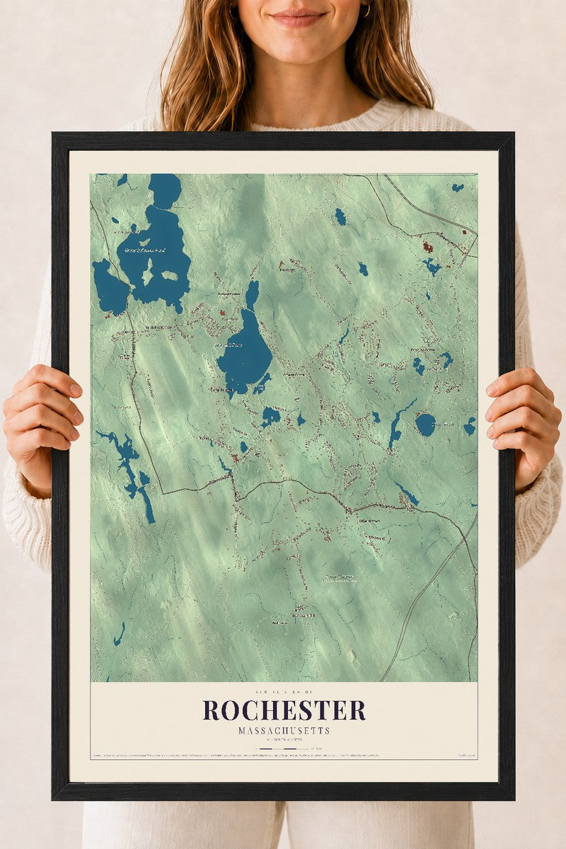 Rochester, Massachusetts map print - 18 x 24 black Ayous wood frame