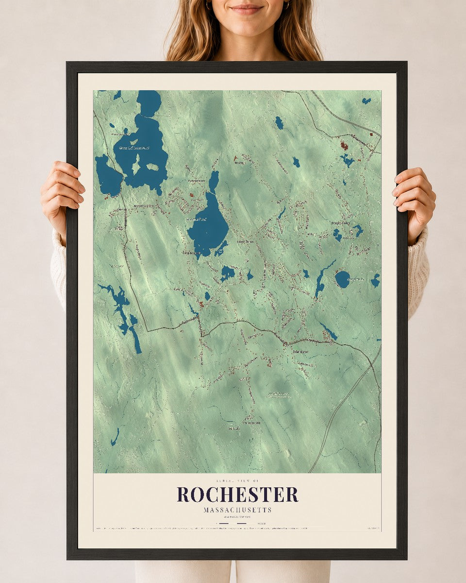 Rochester, Massachusetts map print - 24 x 36 black Ayous wood frame