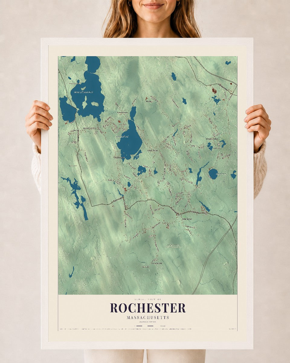 Rochester, Massachusetts map print - 24 x 36 white Ayous wood frame
