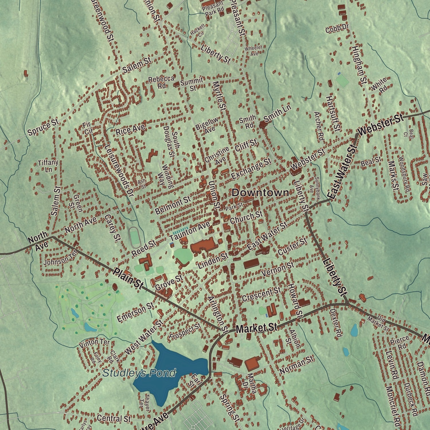 Street and neighborhood detail from the Rockland, Massachusetts map