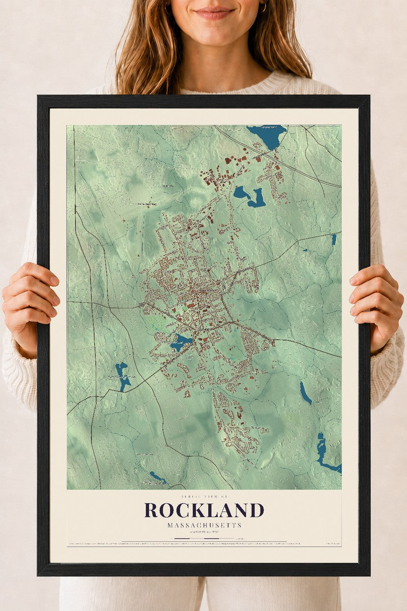 Rockland, Massachusetts map print - 18 x 24 black Ayous wood frame