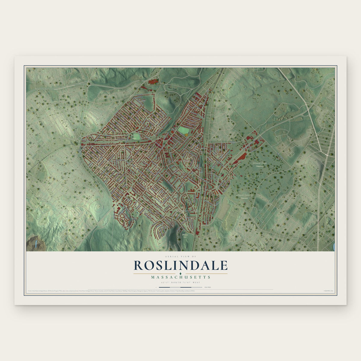 Roslindale, Massachusetts map print, the full design