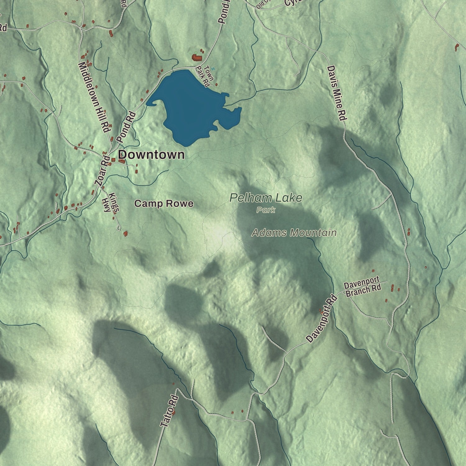 Terrain and local geography detail from the Rowe, Massachusetts map