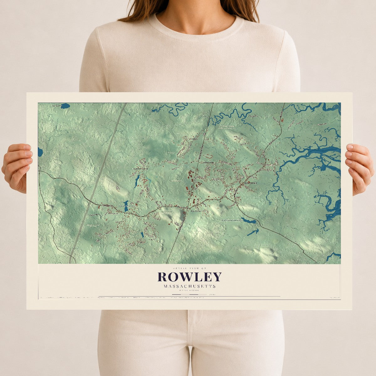 Rowley, Massachusetts map print - 12 x 18 archival matte print