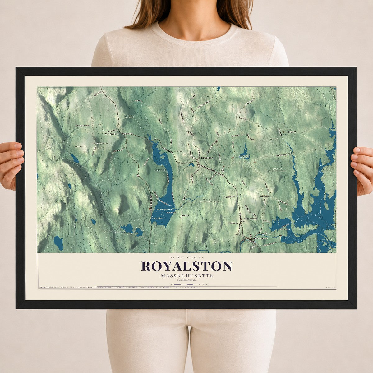 Royalston, Massachusetts map print - 18 x 24 black Ayous wood frame