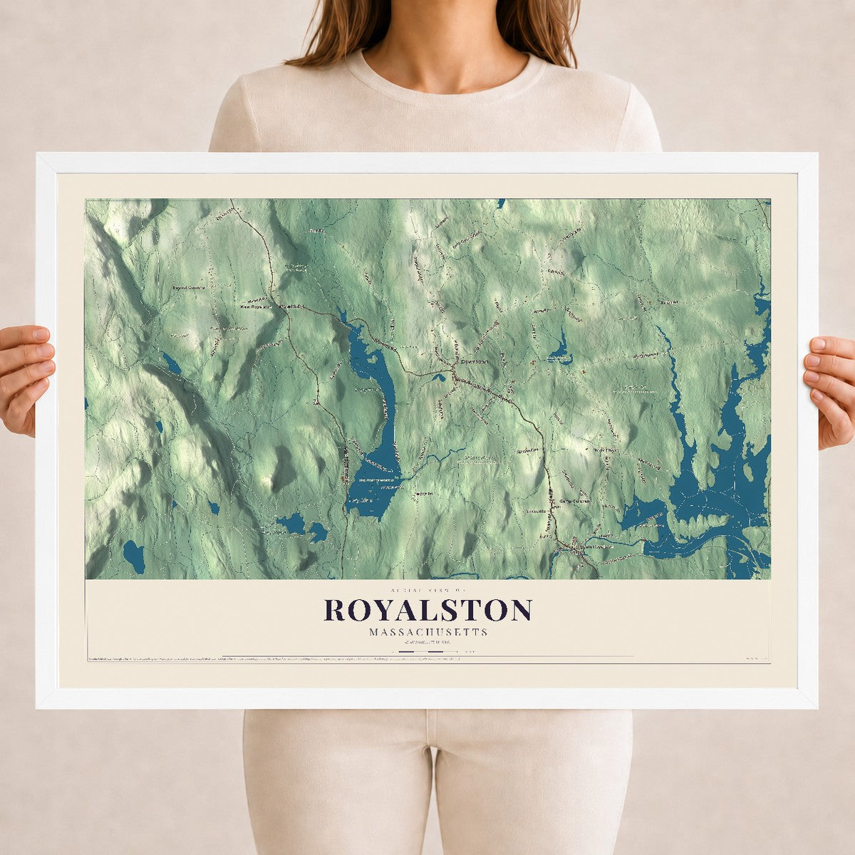 Royalston, Massachusetts map print - 18 x 24 white Ayous wood frame