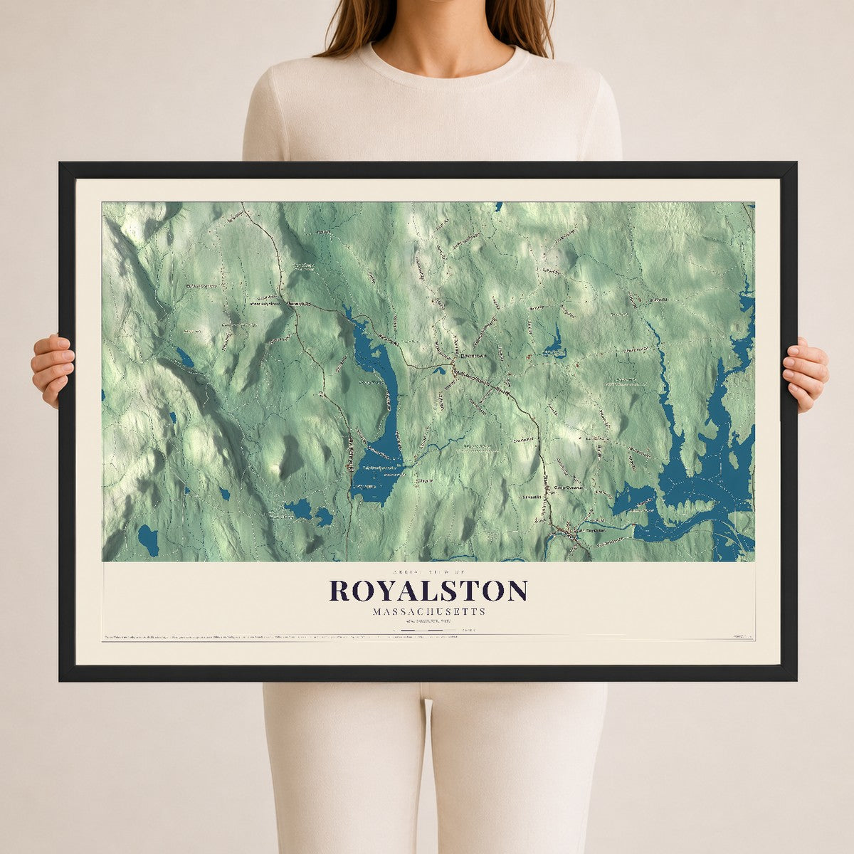 Royalston, Massachusetts map print - 24 x 36 black Ayous wood frame