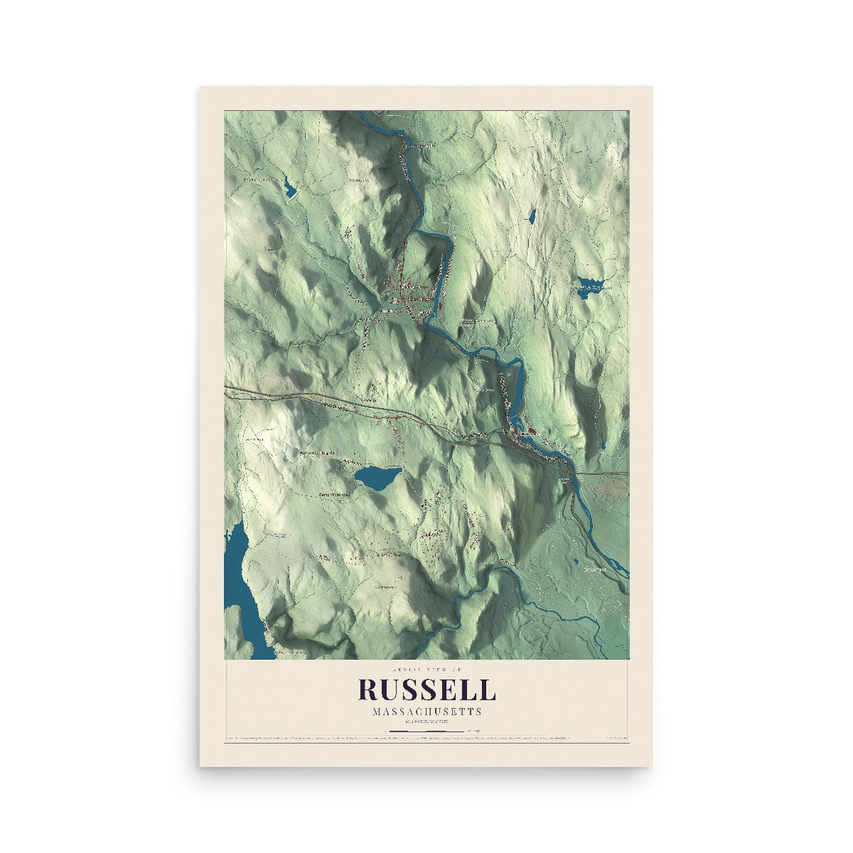 Map of Russell, Massachusetts, 12 x 18 inch unframed archival matte print