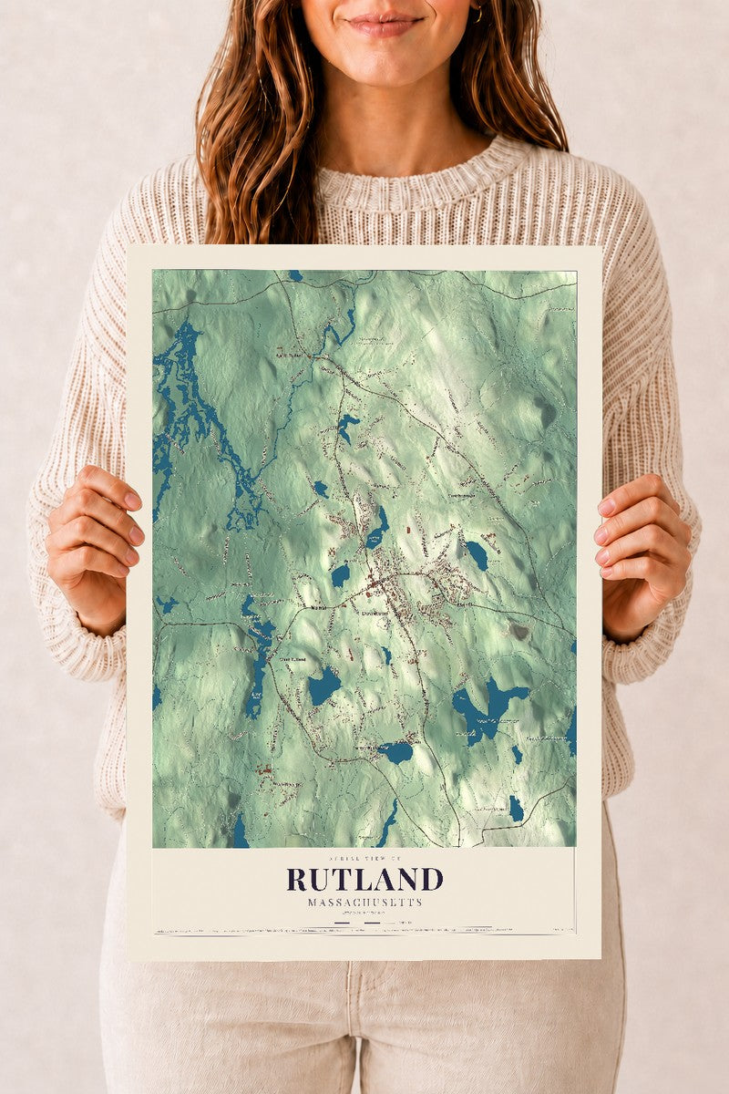 Rutland, Massachusetts map print - 12 x 18 archival matte print