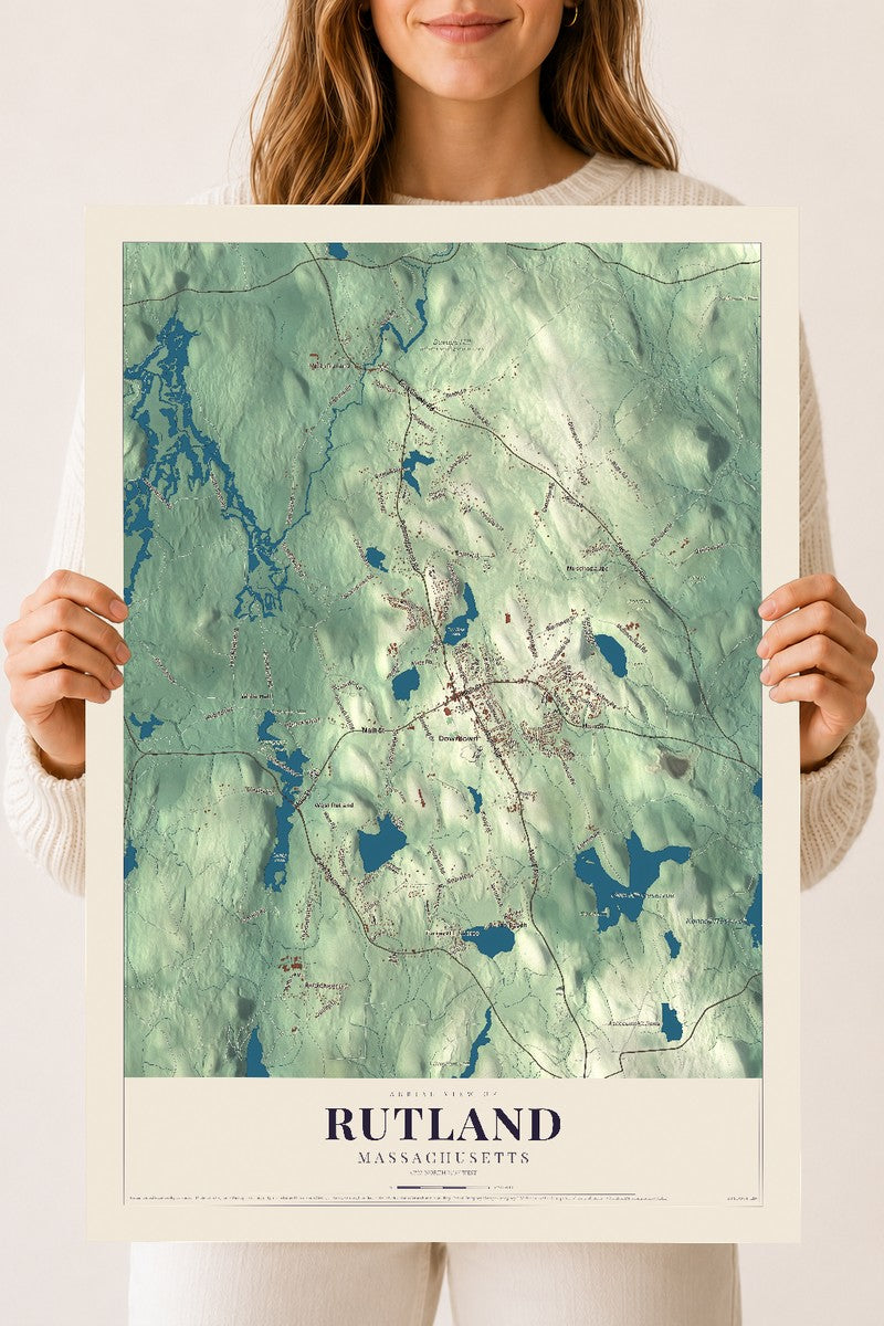 Rutland, Massachusetts map print - 18 x 24 archival matte print