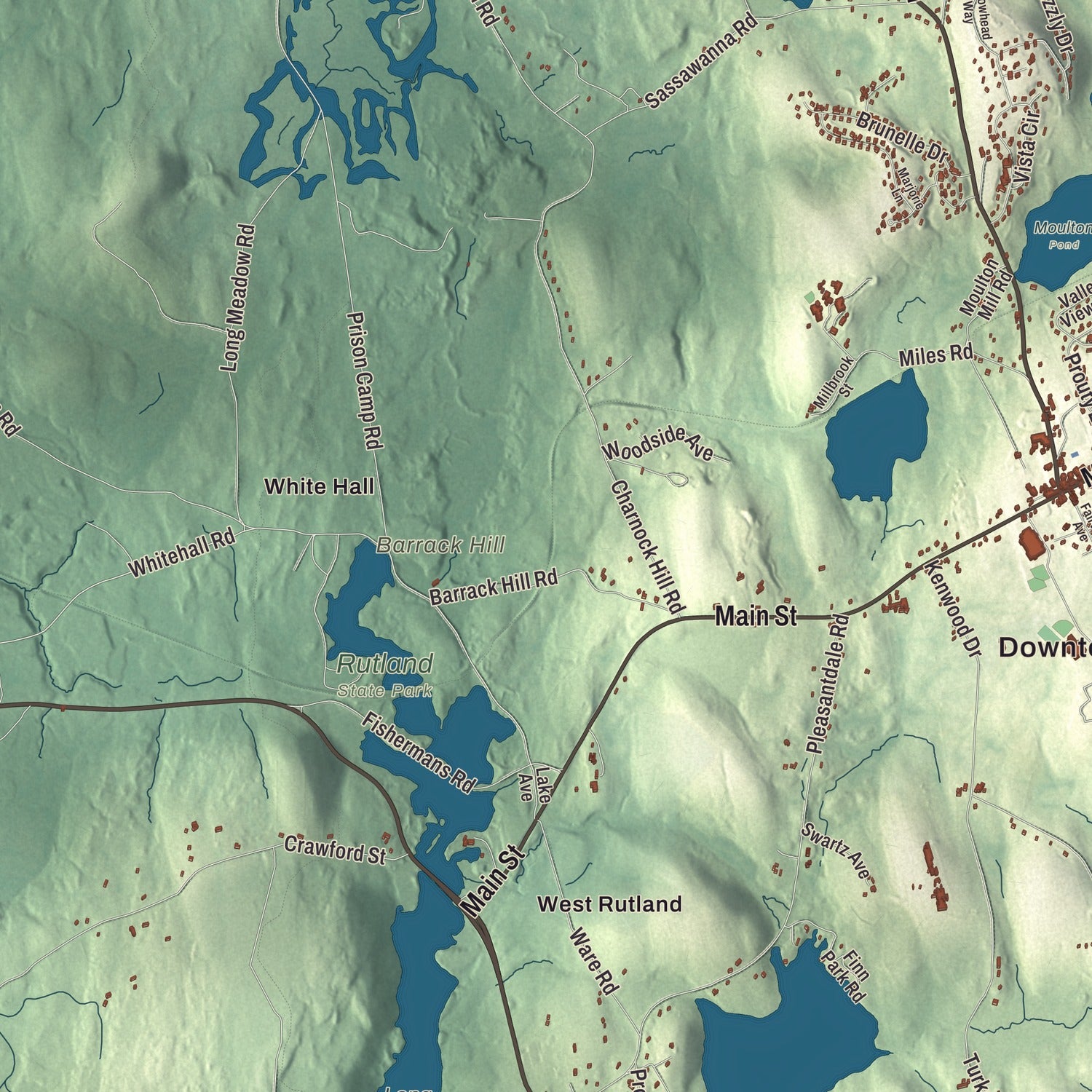 Terrain and local geography detail from the Rutland, Massachusetts map