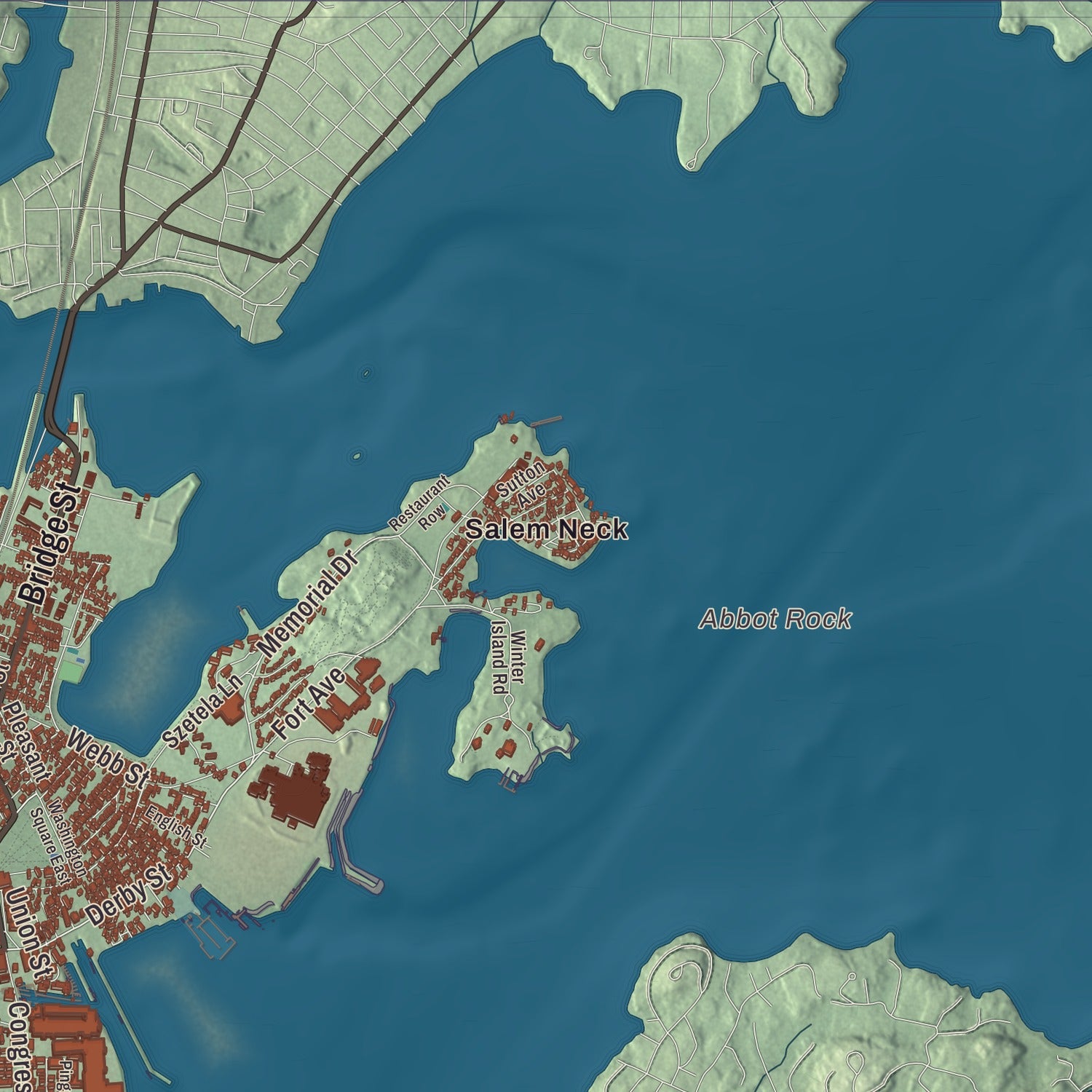 Local terrain and geography detail from the Salem, Massachusetts map