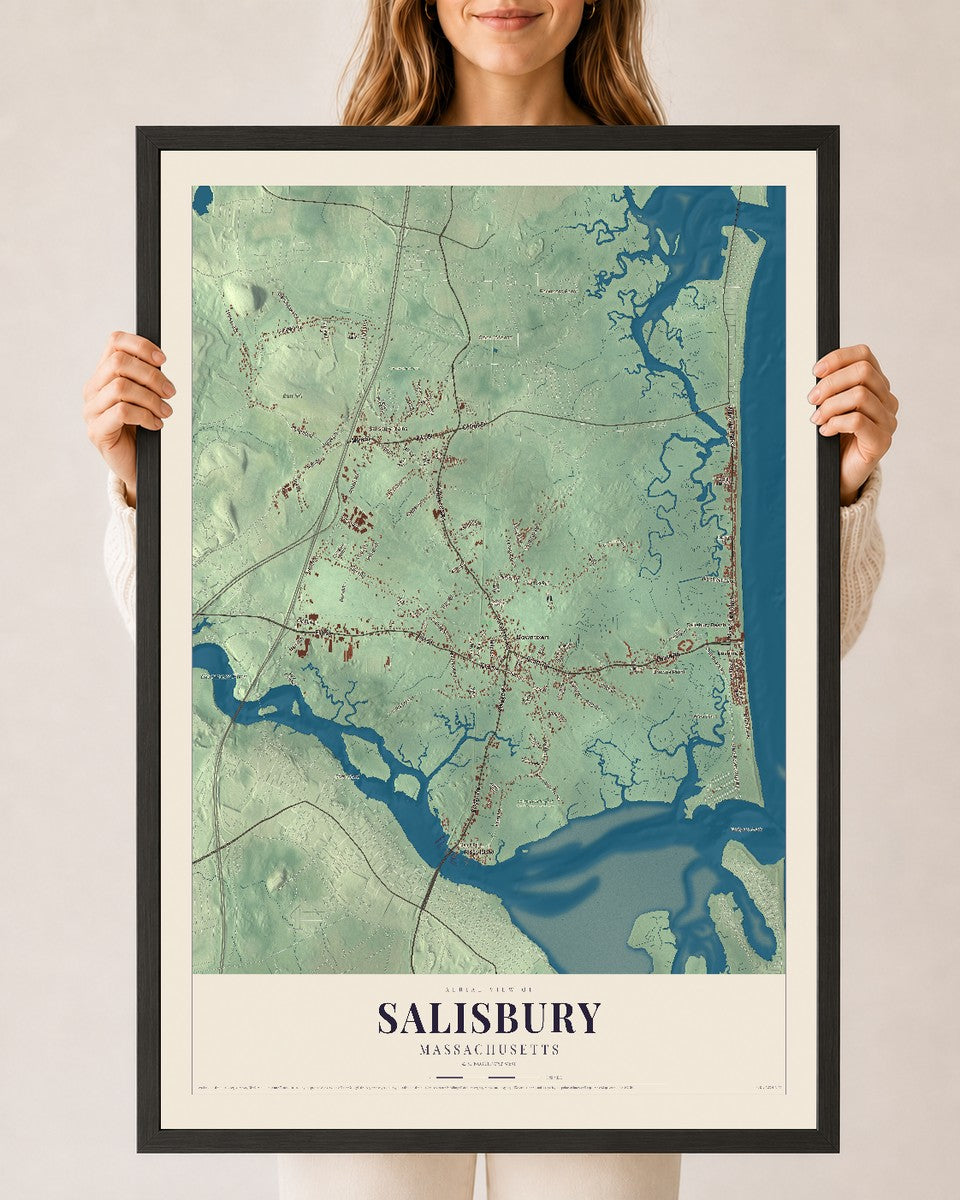 Salisbury, Massachusetts map print - 24 x 36 black Ayous wood frame