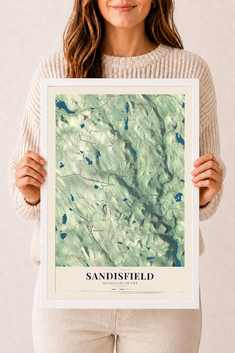 Sandisfield, Massachusetts map print - 12 x 18 white Ayous wood frame