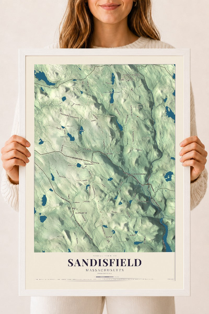 Sandisfield, Massachusetts map print - 18 x 24 white Ayous wood frame