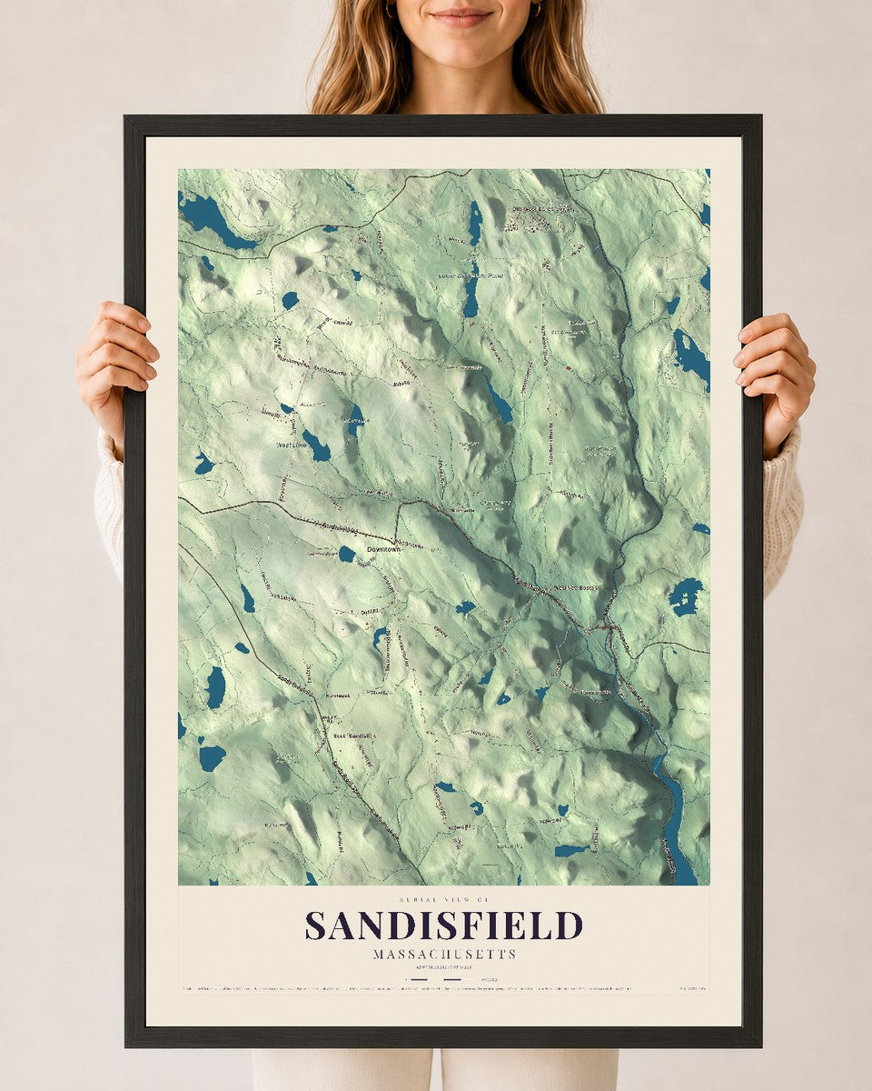 Sandisfield, Massachusetts map print - 24 x 36 black Ayous wood frame