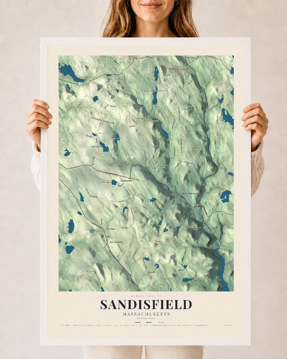 Sandisfield, Massachusetts map print - 24 x 36 white Ayous wood frame