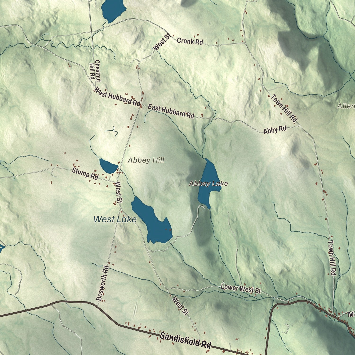 Terrain and local geography detail from the Sandisfield, Massachusetts map