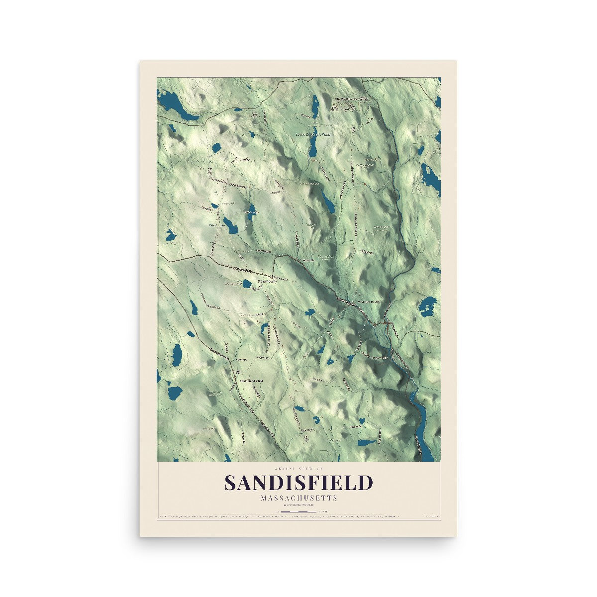 Map of Sandisfield, Massachusetts, 12 x 18 inch unframed archival matte print