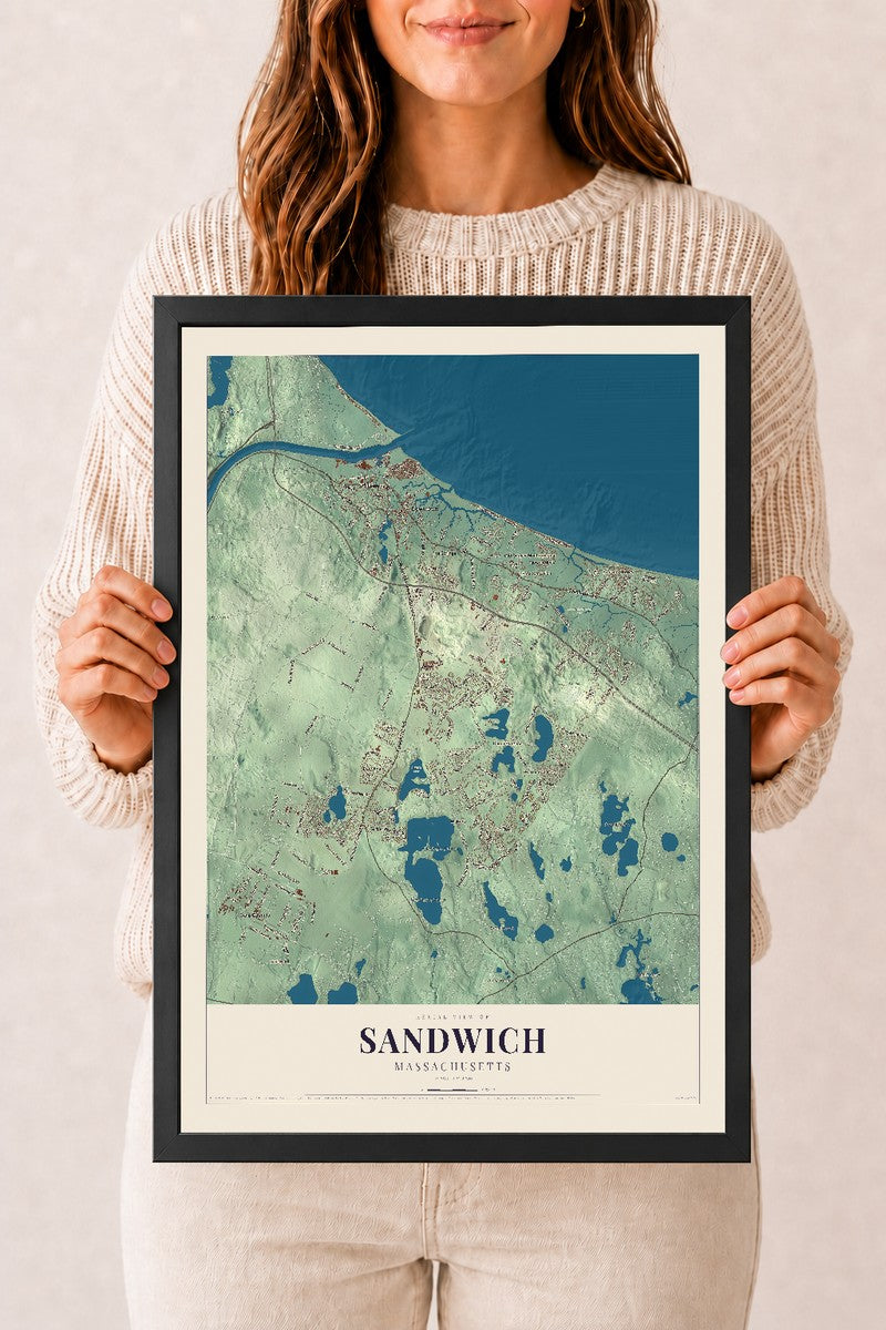 Sandwich, Massachusetts map print - 12 x 18 black Ayous wood frame