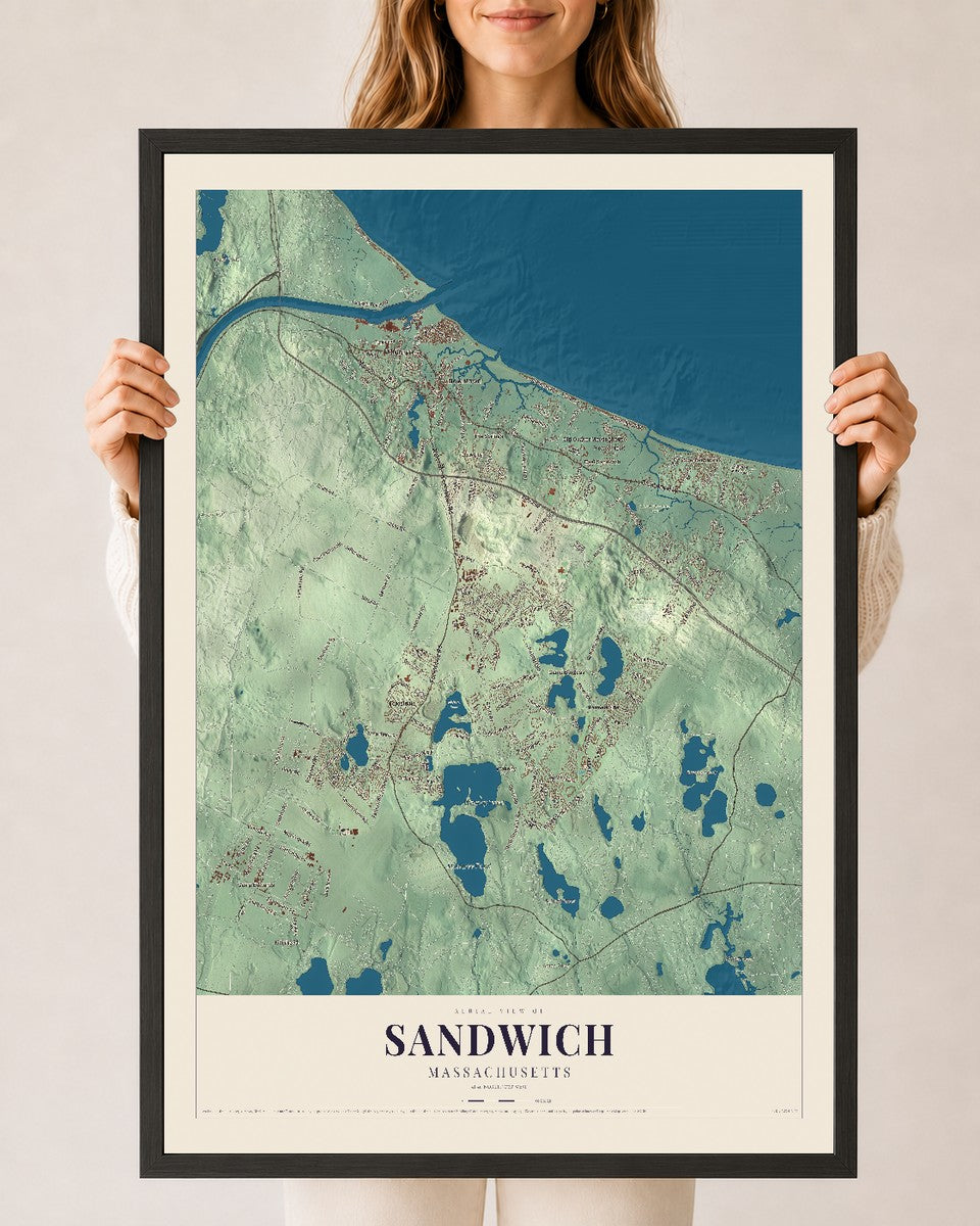 Sandwich, Massachusetts map print - 24 x 36 black Ayous wood frame