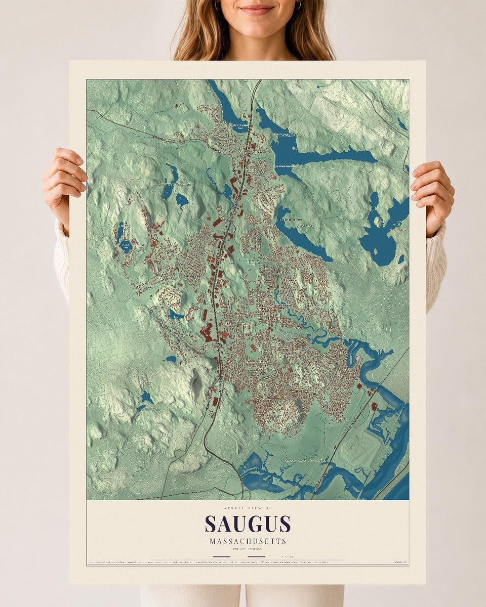 Saugus, Massachusetts map print - 24 x 36 archival matte print