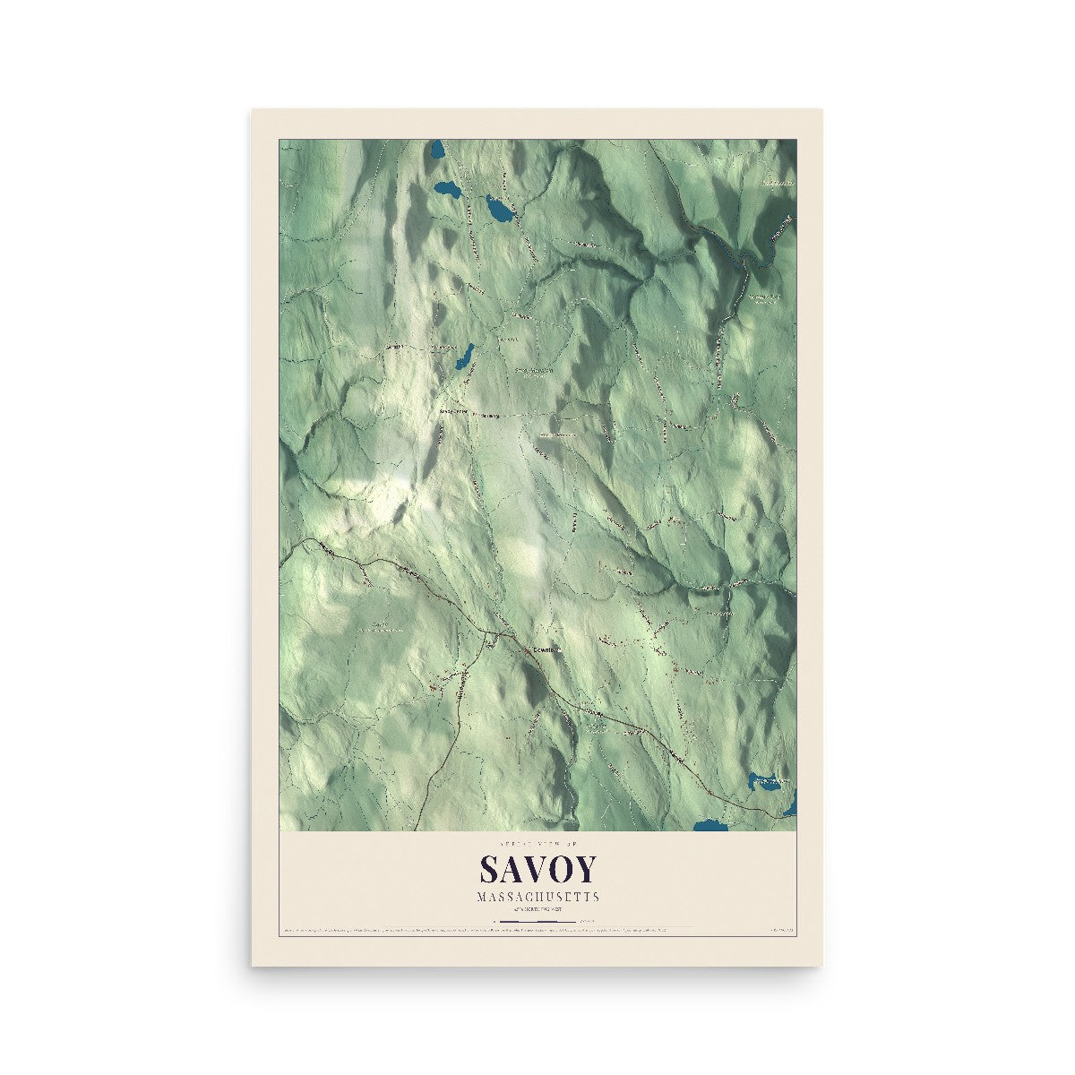 Map of Savoy, Massachusetts, 12 x 18 inch unframed archival matte print