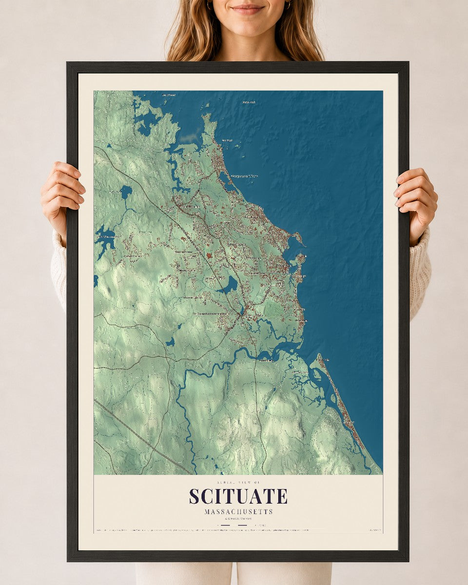 Scituate, Massachusetts map print - 24 x 36 black Ayous wood frame