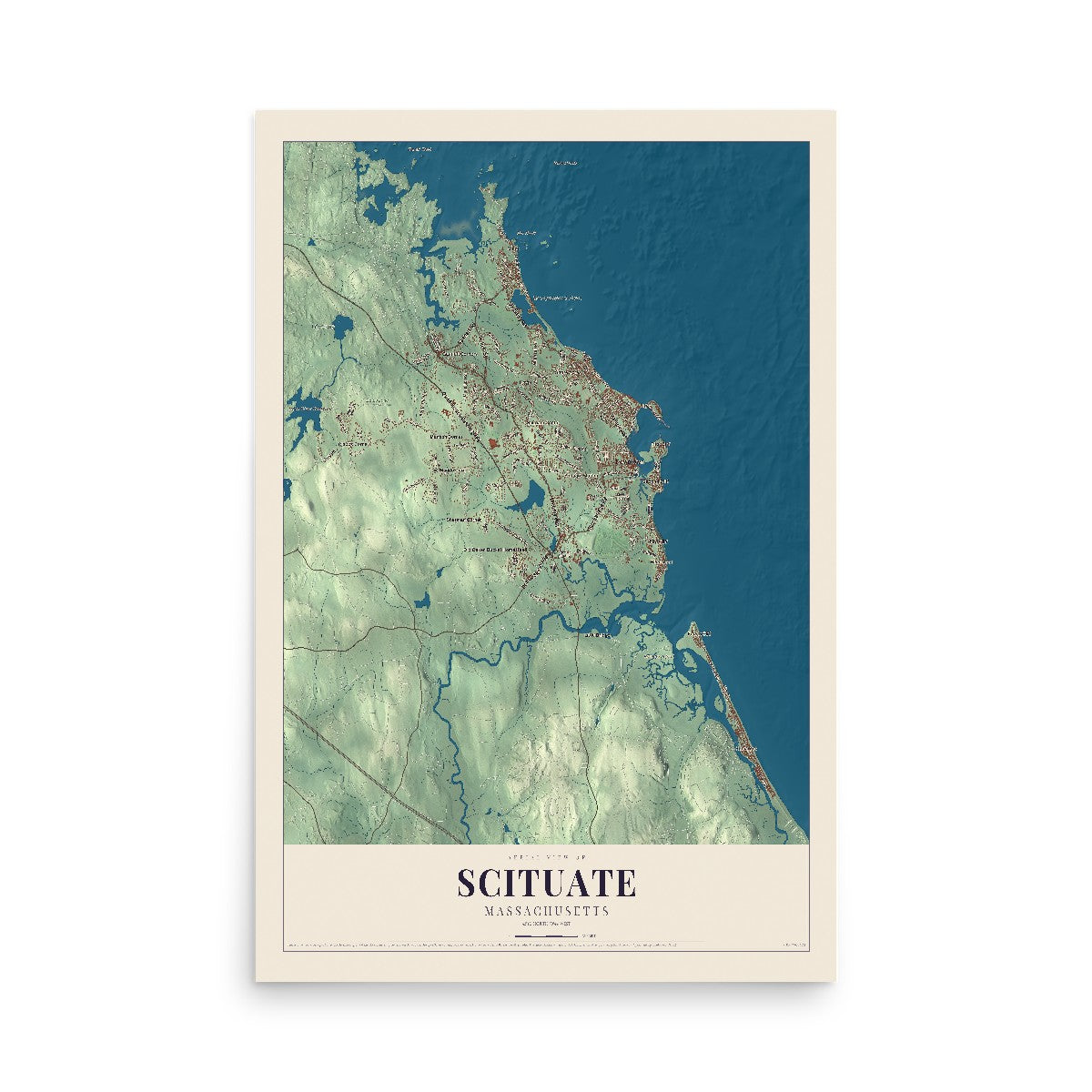 Map of Scituate, Massachusetts, 12 x 18 inch unframed archival matte print
