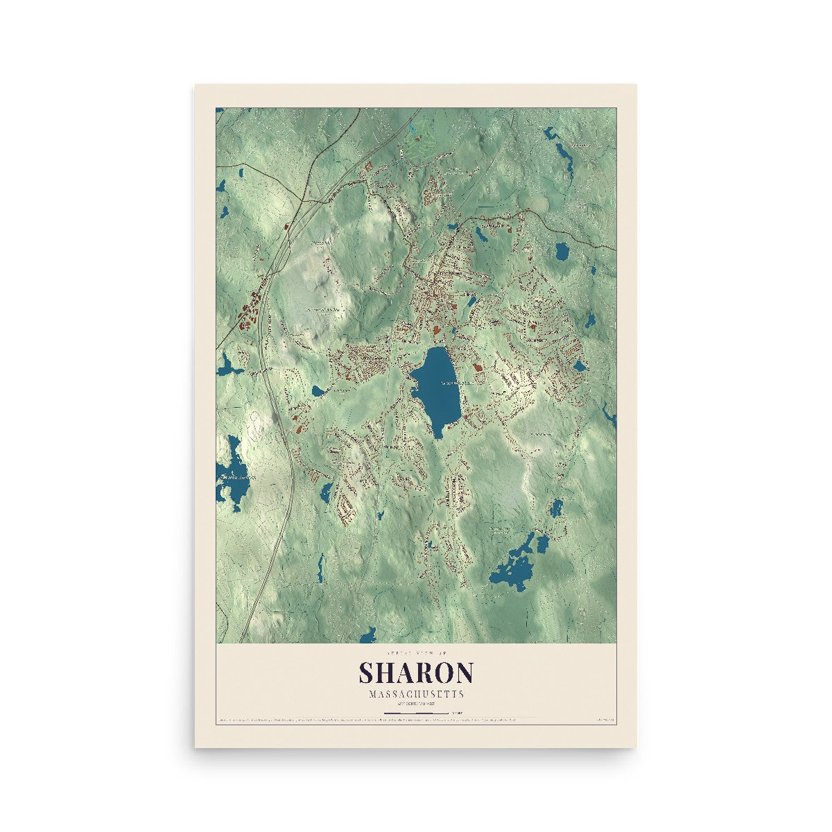 Map of Sharon, Massachusetts, 12 x 18 inch unframed archival matte print