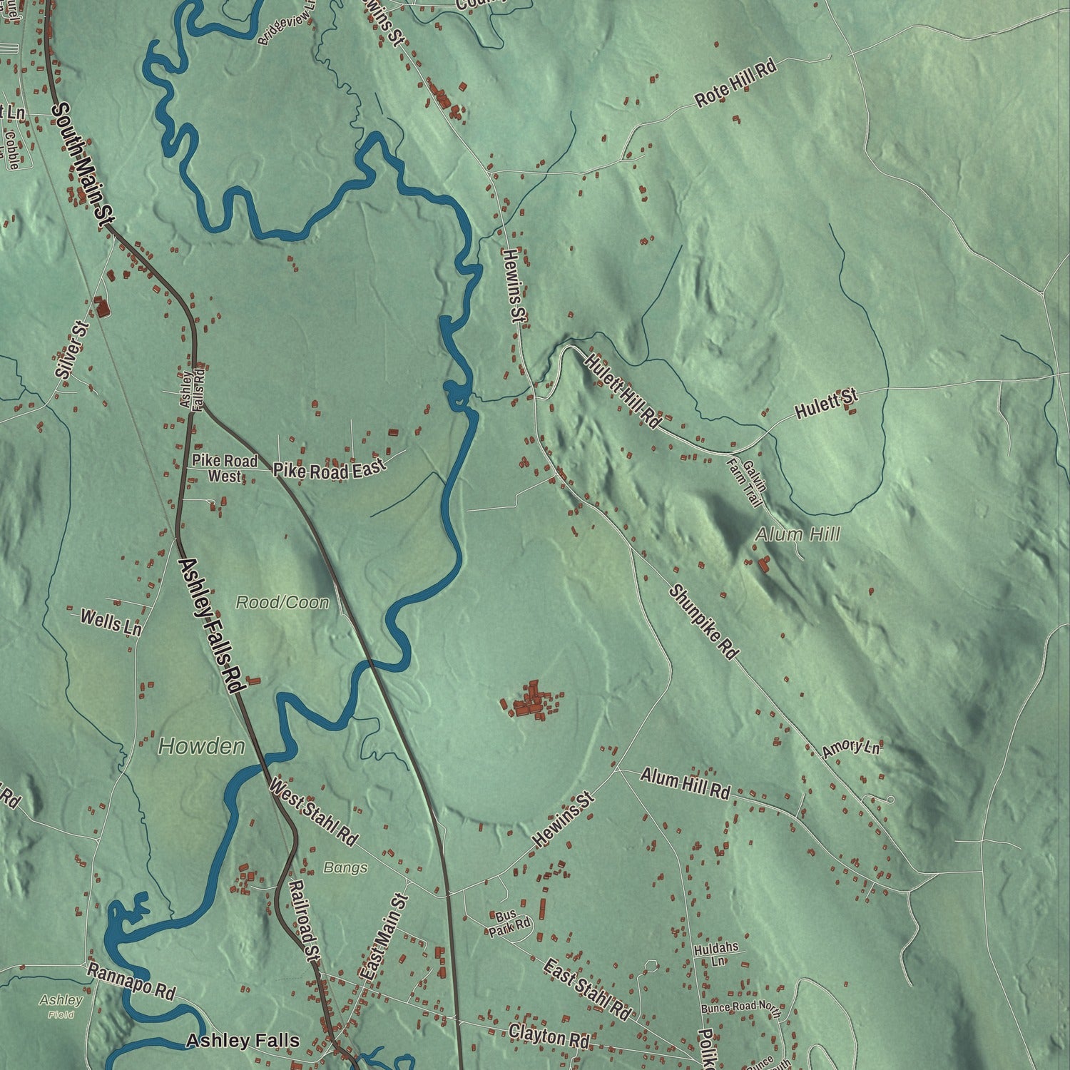 Terrain and local geography detail from the Sheffield, Massachusetts map