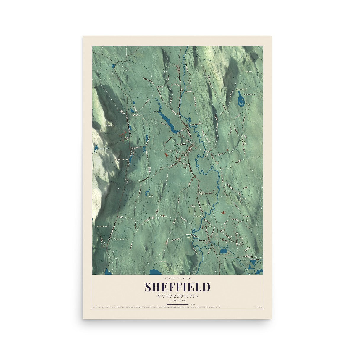 Map of Sheffield, Massachusetts, 12 x 18 inch unframed archival matte print