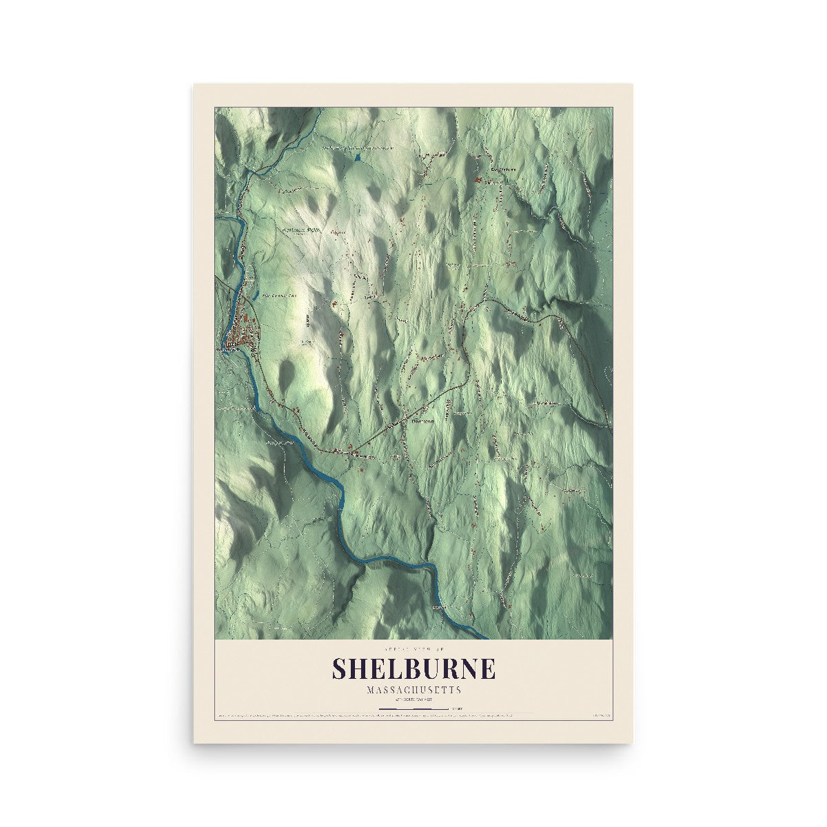 Map of Shelburne, Massachusetts, 12 x 18 inch unframed archival matte print