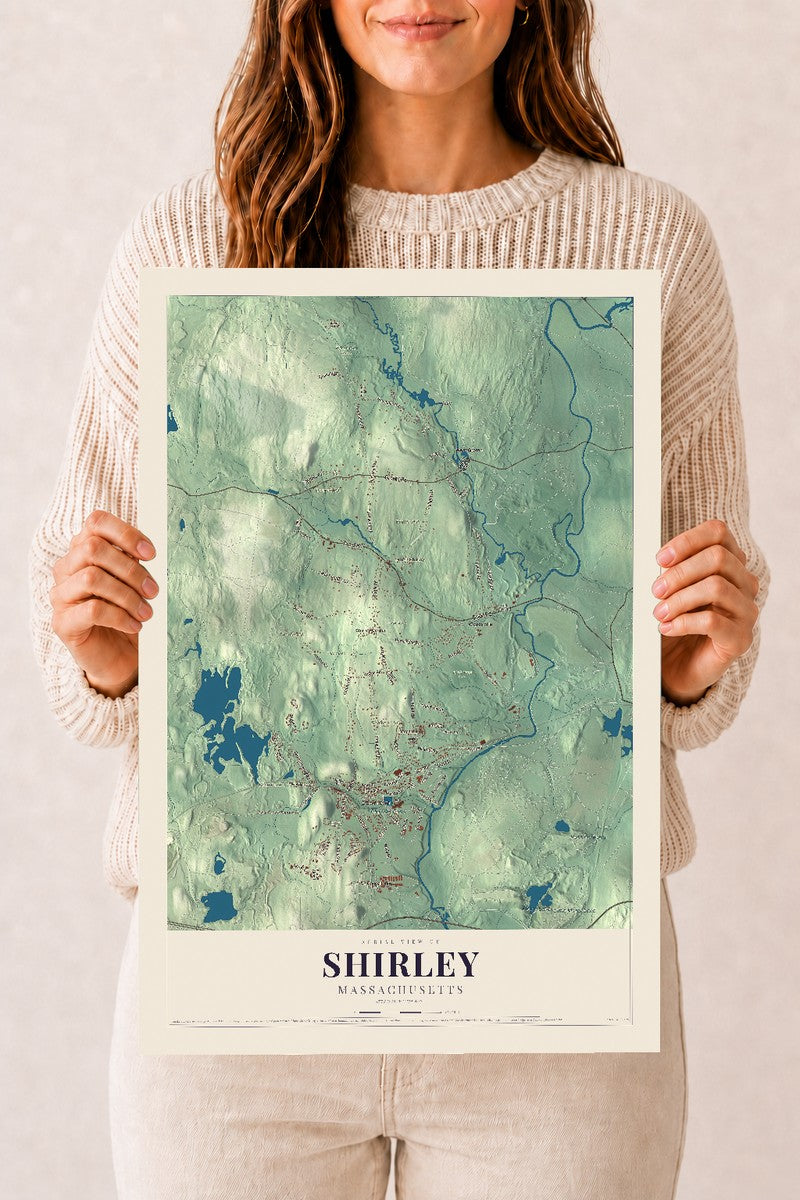 Shirley, Massachusetts map print - 12 x 18 archival matte print