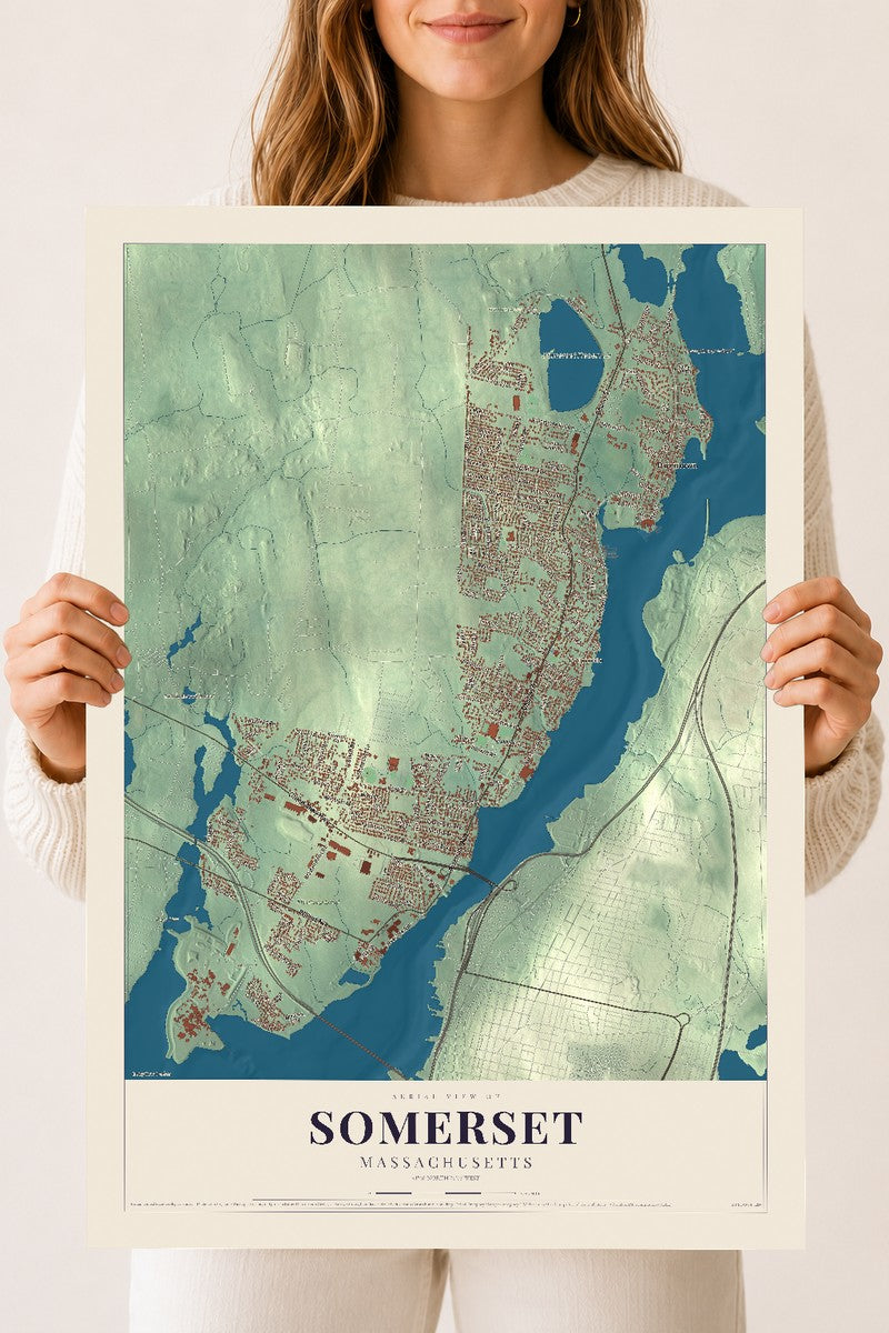 Somerset, Massachusetts map print - 18 x 24 archival matte print