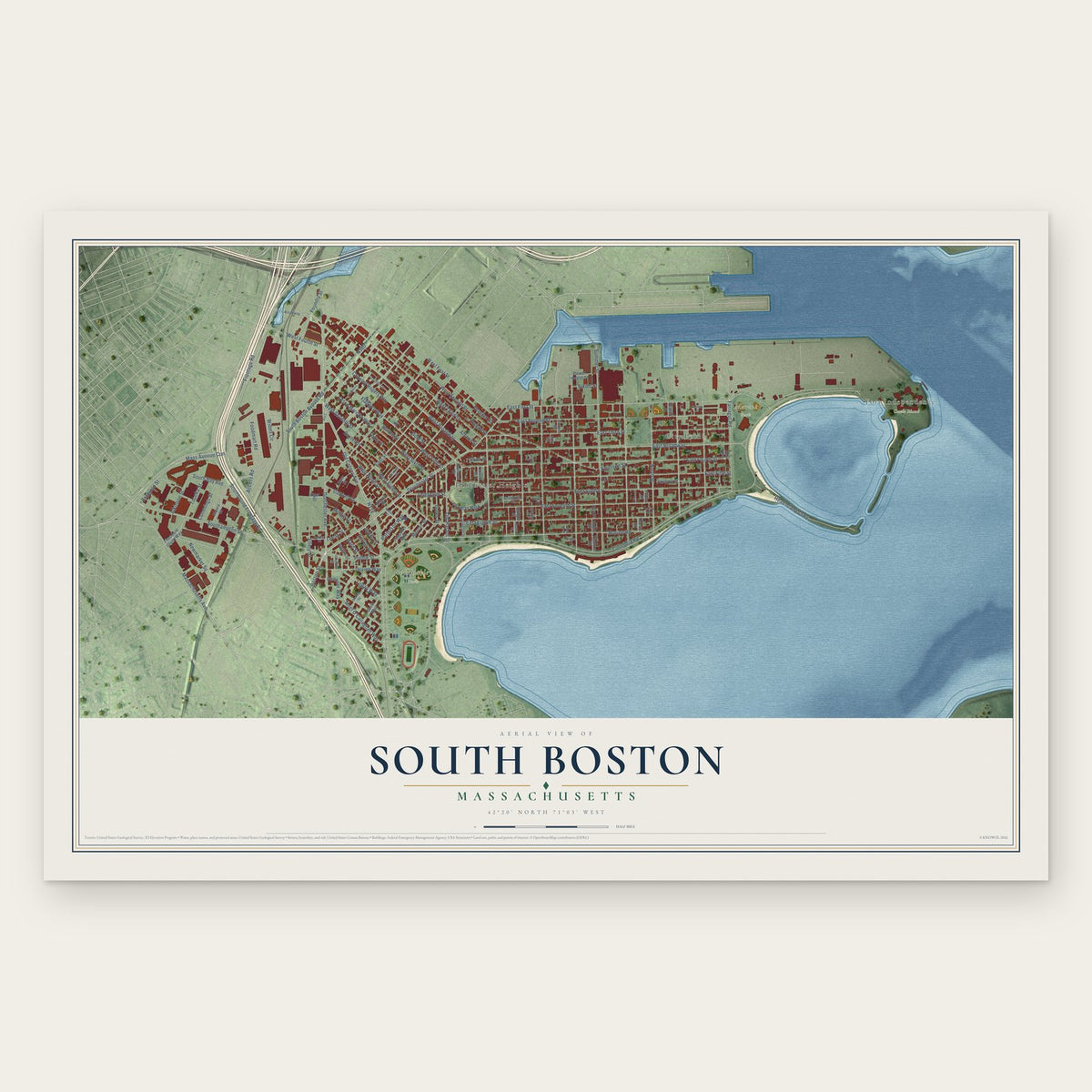South Boston, Massachusetts map print, the full design
