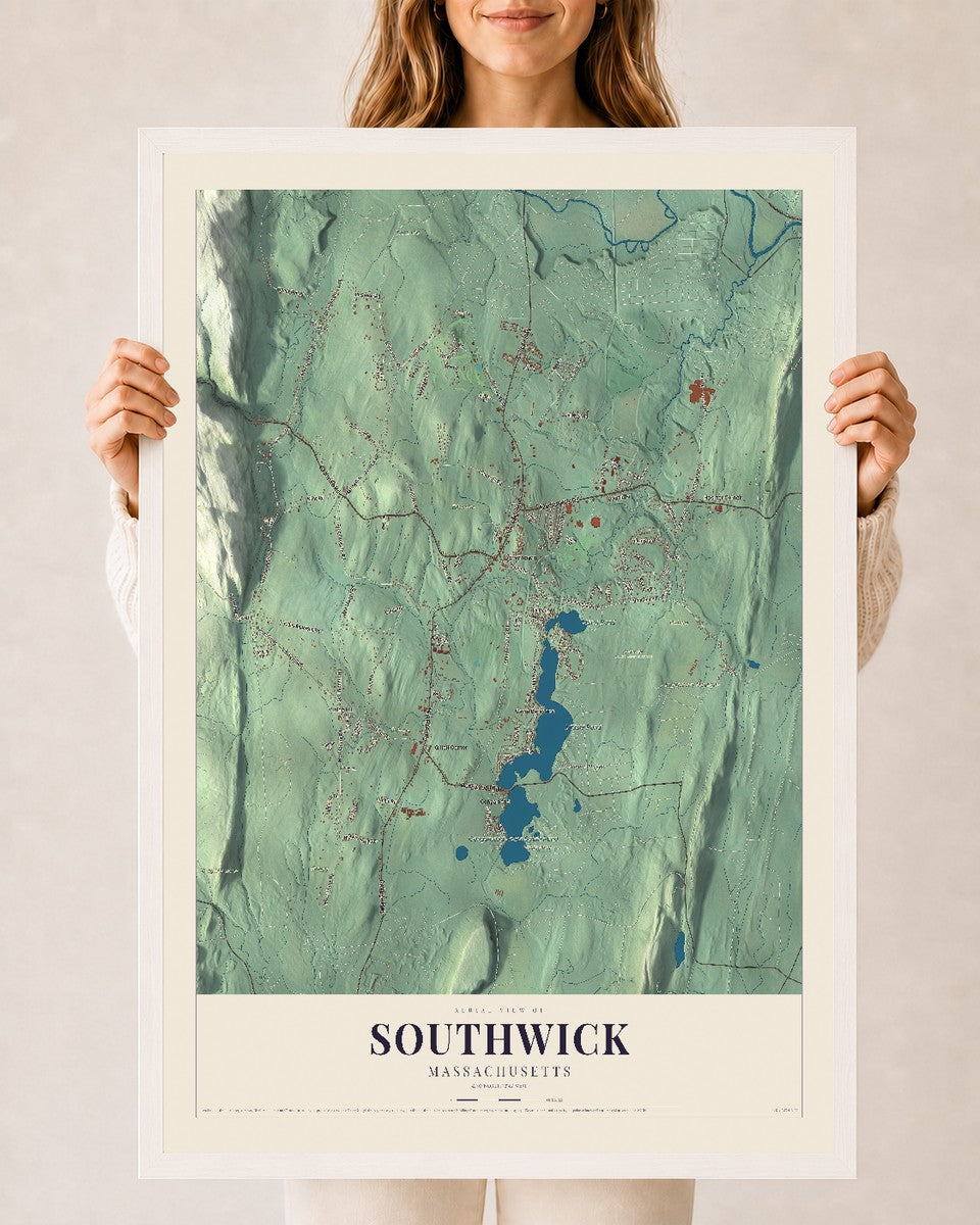 Southwick, Massachusetts map print - 24 x 36 white Ayous wood frame