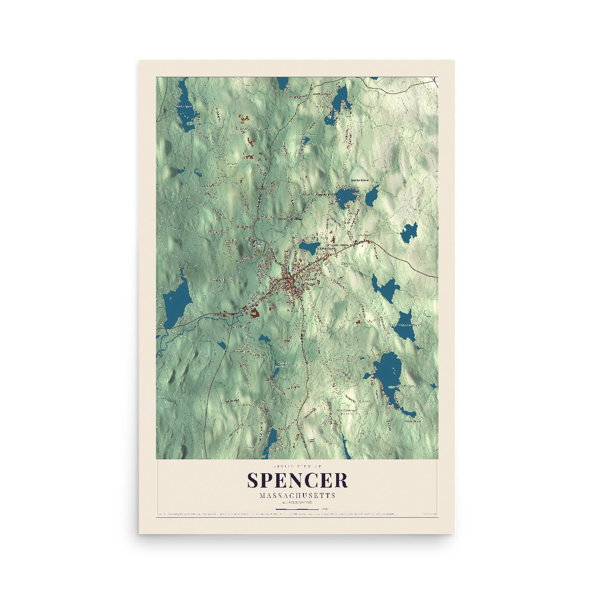 Map of Spencer, Massachusetts, 12 x 18 inch unframed archival matte print