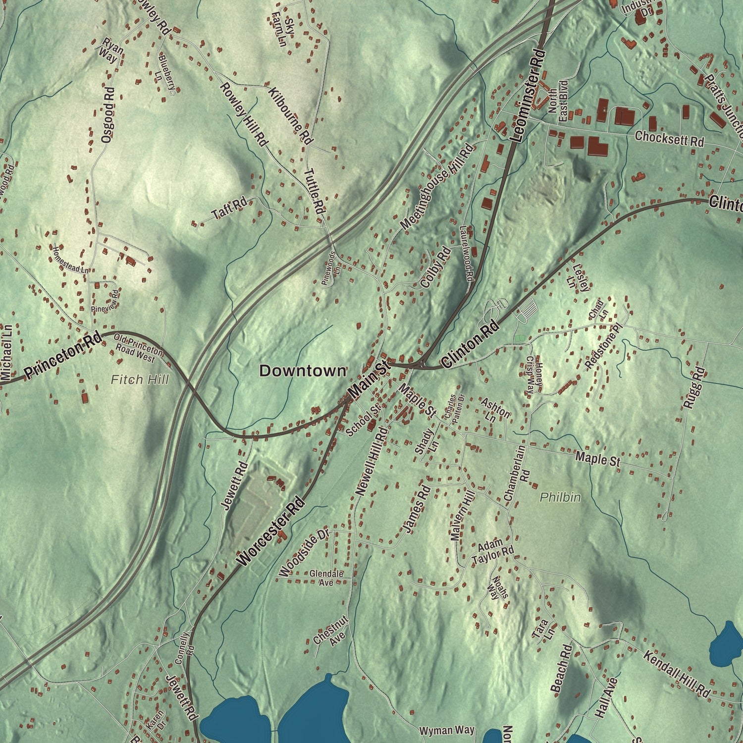 Street and neighborhood detail from the Sterling, Massachusetts map