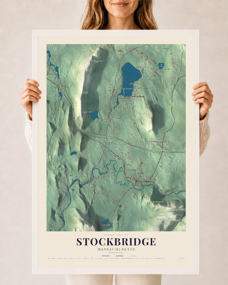Stockbridge, Massachusetts map print - 24 x 36 white Ayous wood frame