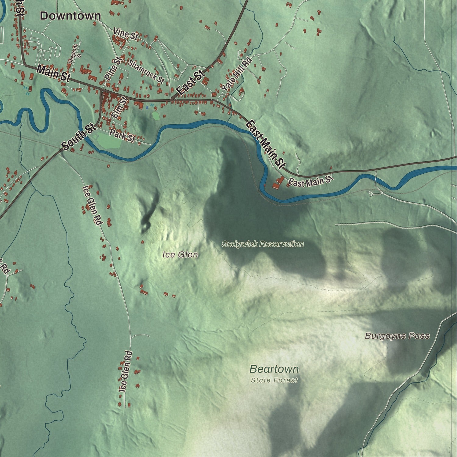 Terrain and local geography detail from the Stockbridge, Massachusetts map