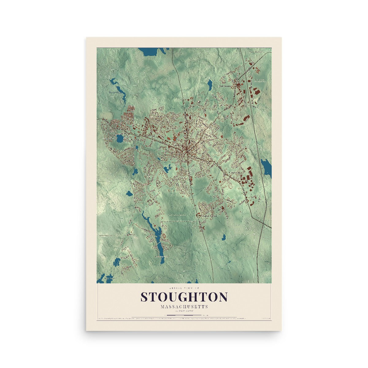 Map of Stoughton, Massachusetts, 12 x 18 inch unframed archival matte print