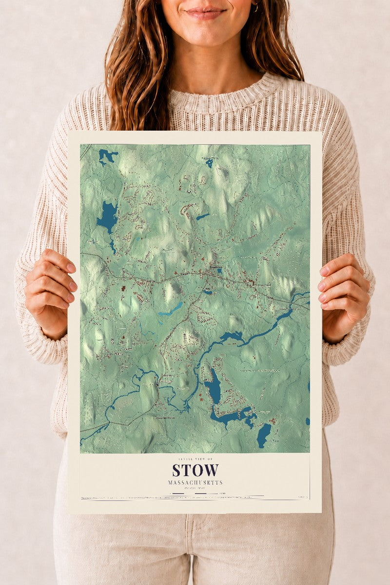 Stow, Massachusetts map print - 12 x 18 archival matte print