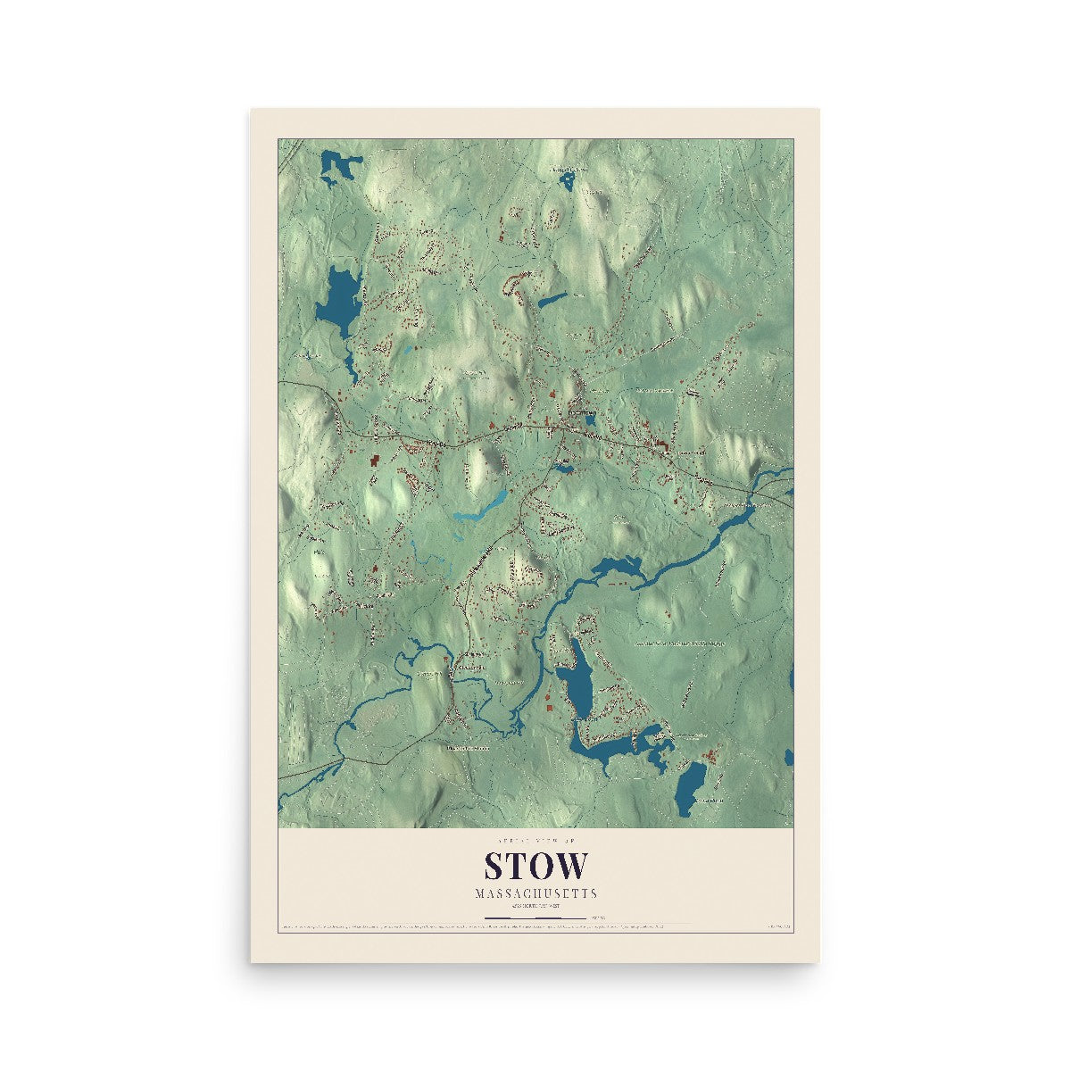 Map of Stow, Massachusetts, 12 x 18 inch unframed archival matte print