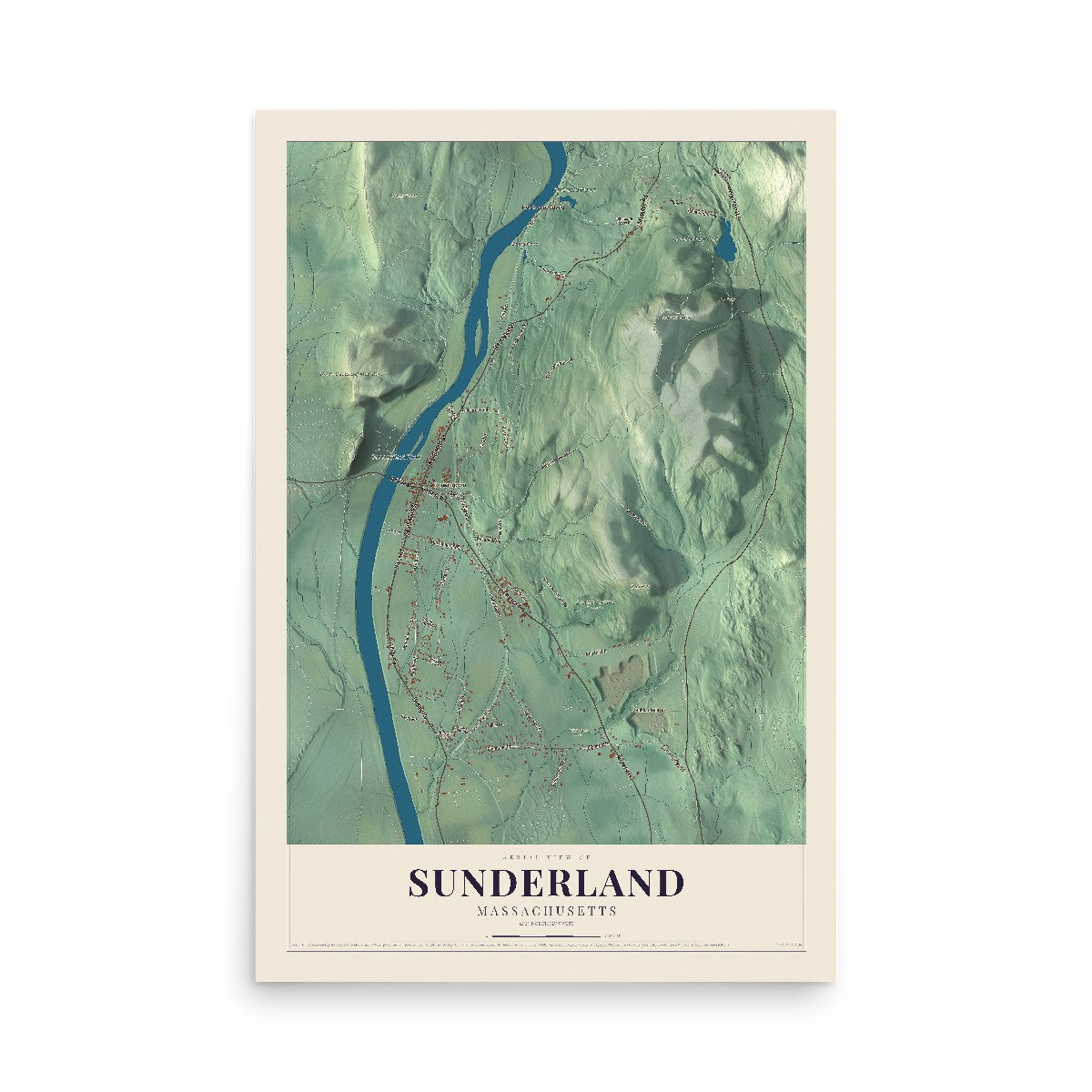 Map of Sunderland, Massachusetts, 12 x 18 inch unframed archival matte print