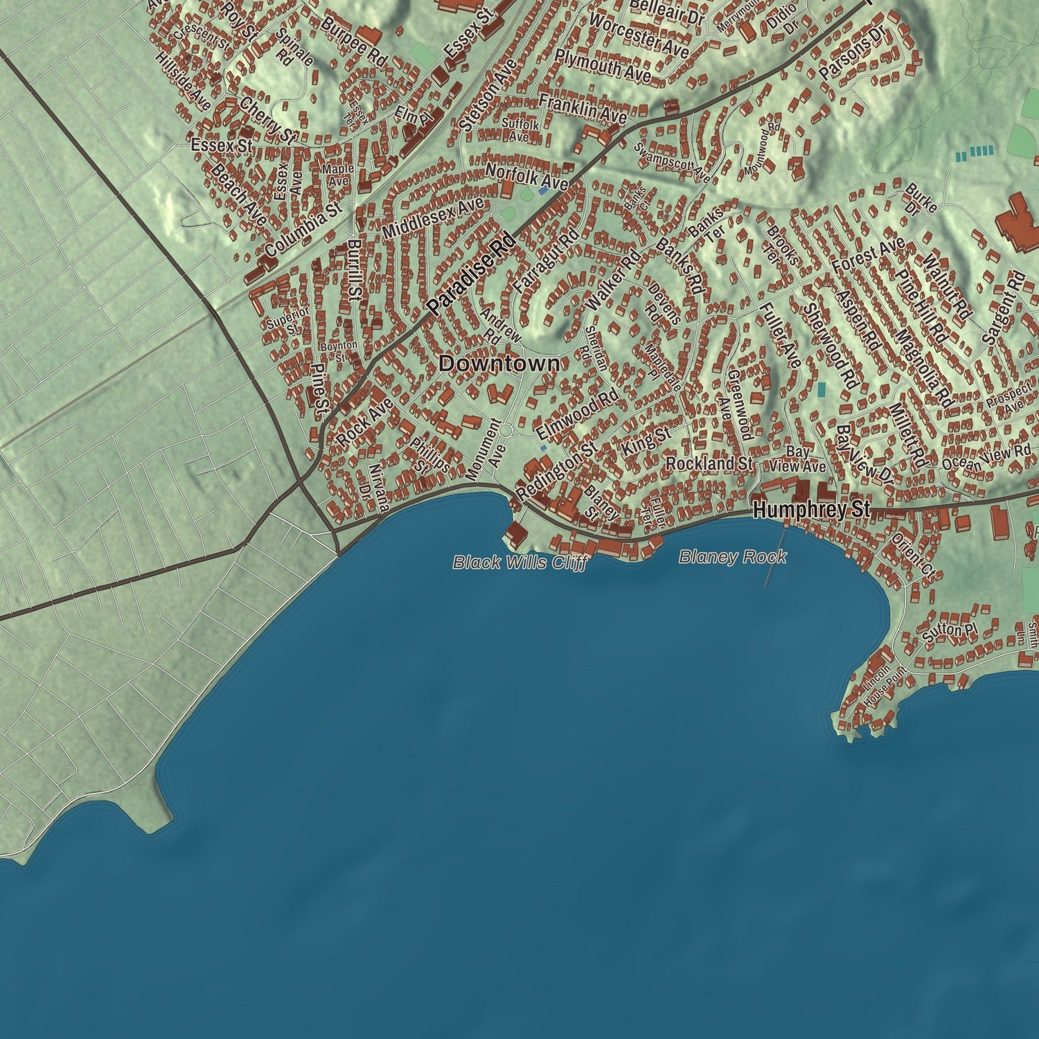 Terrain and local geography detail from the Swampscott, Massachusetts map