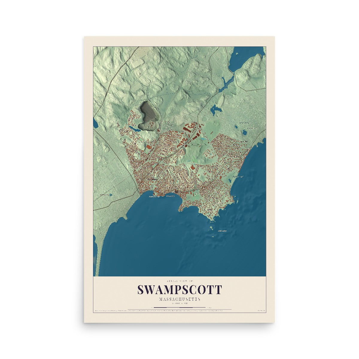 Map of Swampscott, Massachusetts, 12 x 18 inch unframed archival matte print