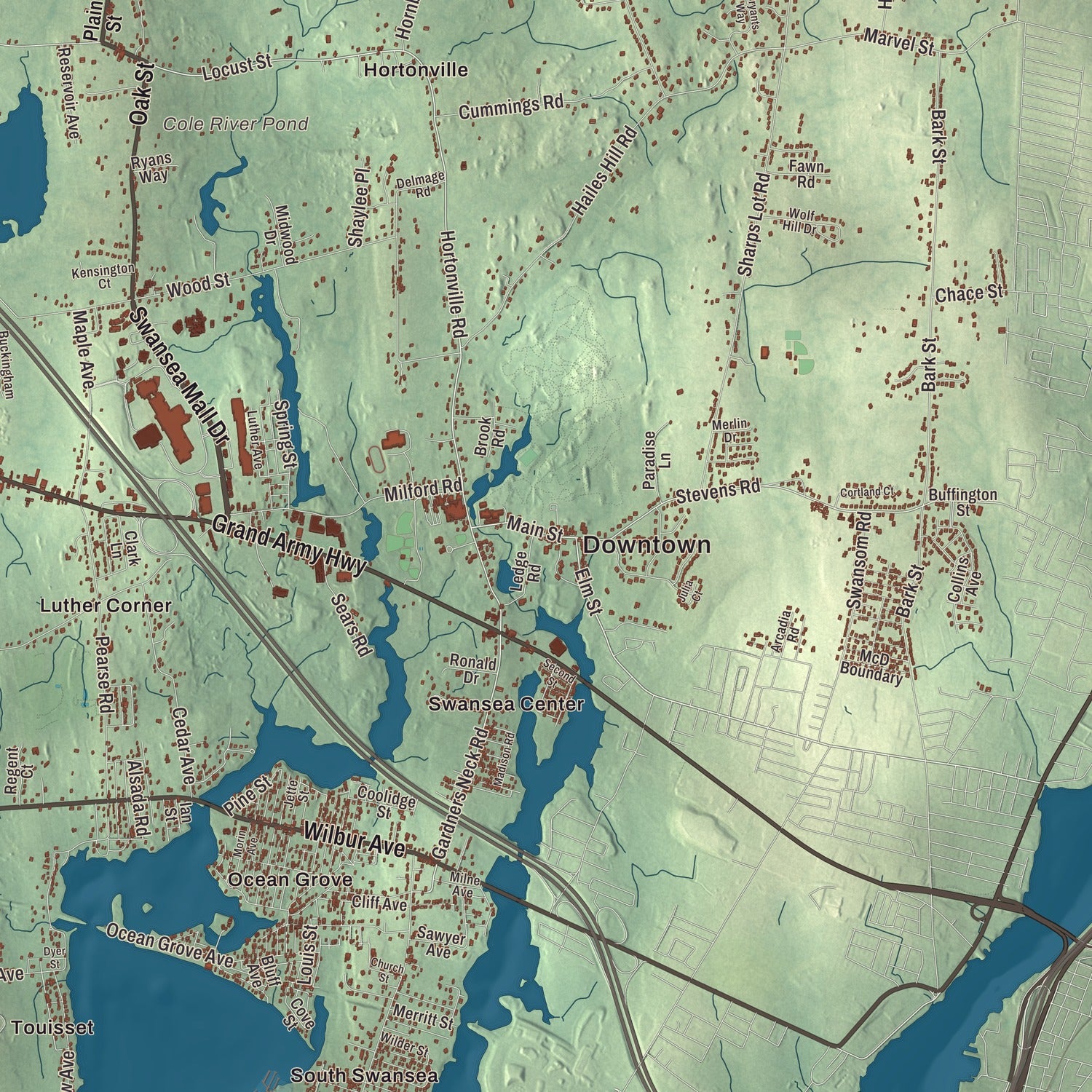Street and neighborhood detail from the Swansea, Massachusetts map